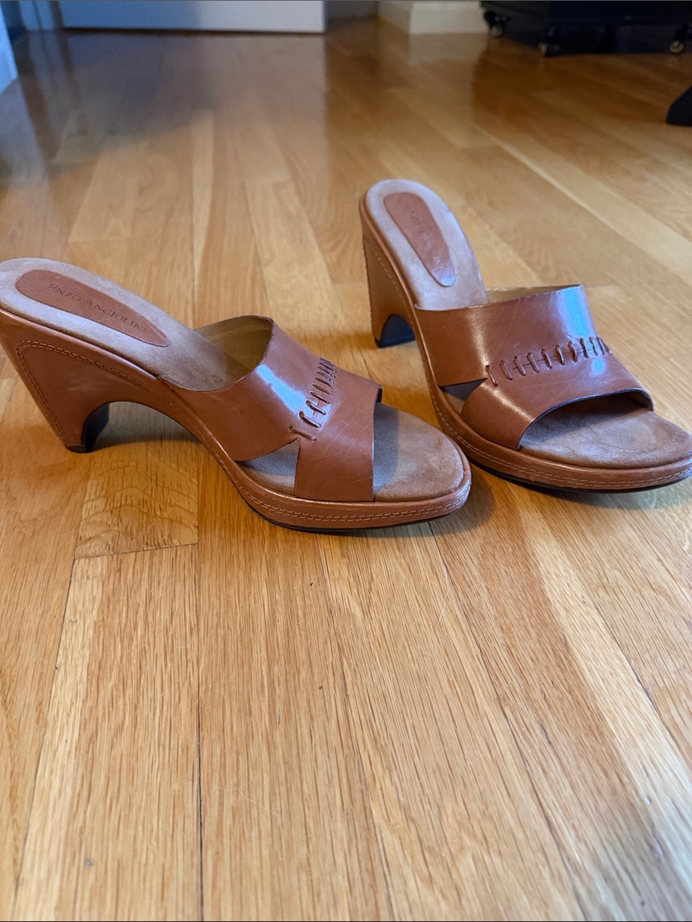 Women's Luggage Cognac  Leather Slide Heels